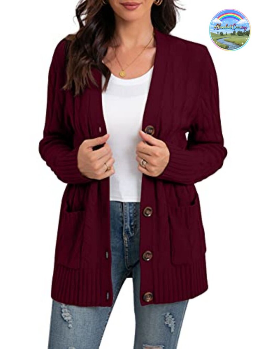 Women's Long Sleeve Cable Knit Cardigan Sweater with Pockets